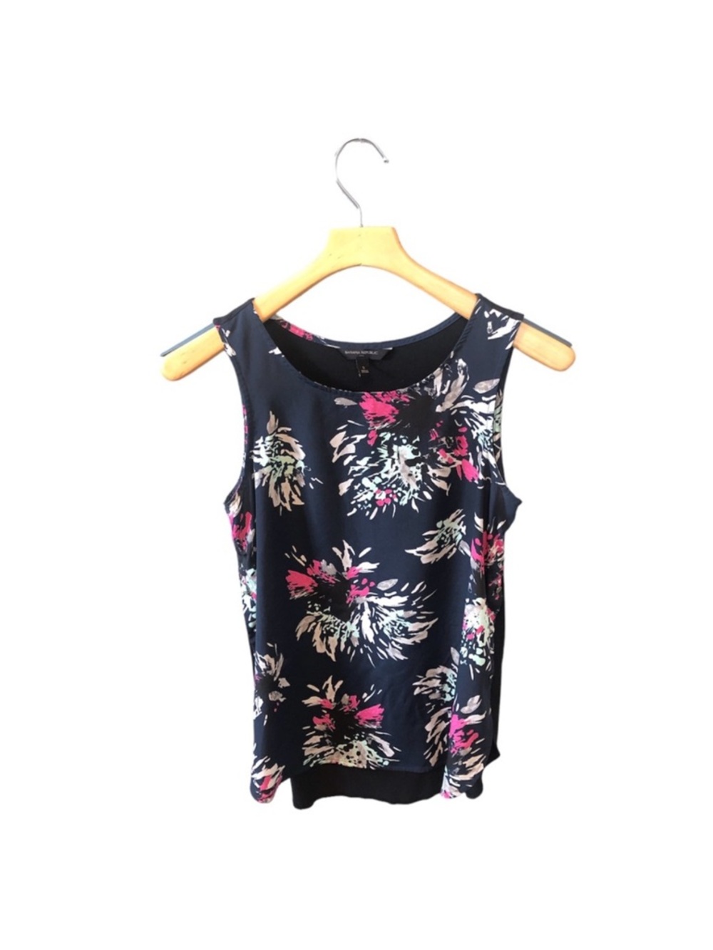 Banana Republic Factory Navy Floral Sleeveless Tank Top High Low Hem Small